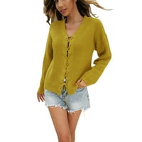 Kali_store zip up džemper ženski pleteni vrhovi bolovni blok prugasti kombinirani džemperi pulover žuti,