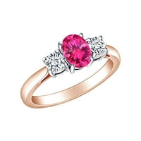 Carat Simulirani rubin i bijeli prirodni dijamant tri kamena zaručni prsten 14K čvrstog ruža zlatna