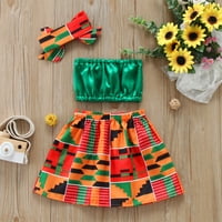 KOAIEZNE TODDLER Kids Baby Girls Ljetna odjeća Afrički stil prsluk vrhovi Dashiki suknje za glavu Ankara