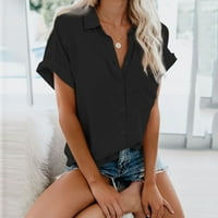 Delovi Summer Clearence Ženske košulje s kratkim rukavima V izrez Kauzalni gumb Solidna bluza Majica
