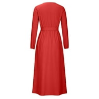 Floleo Women Dress Clearence Ženska proljeće i jesen V-izrez Solid Boja Dugo rukava temperament čipkasti