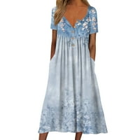 Tking Fashion Womens Ljeto Ležerne prilike Bohom ispisane haljine kratki rukav V-izrez Maxi Swing haljine