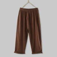 Pgeraug pantalone za žene konusne hlače pamučna posteljina prednje dugme gore u struku hlače sa džepovima