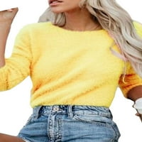 Ženska bluza od pune boje u modnom radnom džemper lepršav čist svakodnevno rušenje pulover Jumper Yellow