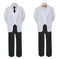 5- formalno crno bijelo odijelo set zlatnog luka dugi kravata prsluk dječak za bebe