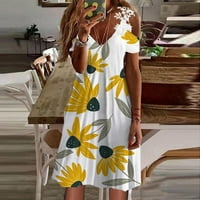 Sunkes za žensku plažu tiskana a-line duljine koljena V-izrez Ljetne haljine L l