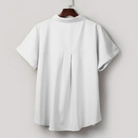 Ecqkame ženske baskene bluze vrhovi odozgo za modnu ženu kauzalno dugme Čvrsta bluza kratka rukava majica Ljetni vrhovi bijeli s