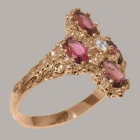 Britanska napravljena 18K ruža zlatna prirodna dijamant i ružičasta turmalin ženski prsten - veličine