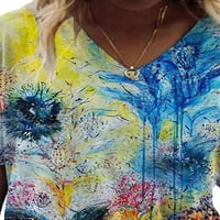 Ženski kratki rukav V izrez cvjetni vrhovi za ispis Casaul Labavi majica Bluze