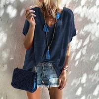 Ženski Ljeto plus veličina labava moda V izrez bombona boja kratkih rukava majica mornarice l