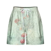 Ženske kratke hlače za ljeto, ženski ljetni modni print Dvostruki džep čipke Up kratke hlače Hlače kratke