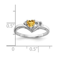 14k bijeli zlatni srčani citrin pravi dijamantni prsten