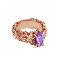Ljubičasta, ružičasta i bijela kubična cirkonija Disney Rapunzel Princess prsten u 14k ružičastog zlata