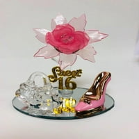 Zlatni slatki motiv ružičasti akrilni cvijet sa cipelama visoke cipele s visokom petom i torbicom poklona