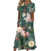 Usmixi ženske haljine s kratkim rukavima V-izrez cvjetni print Casaul Maxi ljetna haljina plaža rub