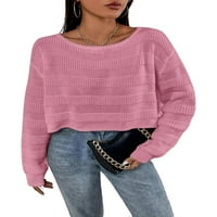Ležerni obični puloveri za vrat za brod dugih rukava ružičasti ženski džemperi