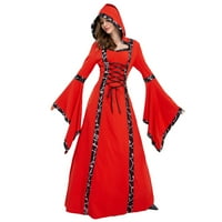 Gotyou haljine vještica kostim vintage luksuzna haljina s kapuljačom crvena l
