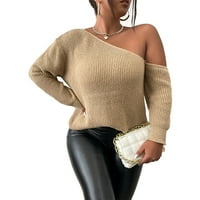Toyella jedno-ramena Seksi evropska i američka džemper Velike veličine Ženska labava džemper smeđi xxxl