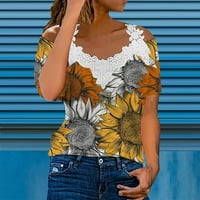 Ženska ljetna modna casual v čipka za vrat sa ramena kratkih rukava T-majice na vrhu bluza xxxl