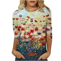 Ženska tunika rukav ženska modna cvjetna tiskana majica s rukavima Srednja rukava bluza Crewneck casual tops