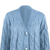 Qcmgmg Womens Classic Vintage džemper Dugme Dugi rukav plus veličina Kardigan kabel pletenje otvorena prednja jakna y2k jakna labav dugi odmori za odmor plavi l