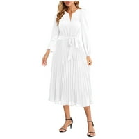 Ženske haljine V-izrez Ležerna dužina gležnja Čvrsta ljetna haljina s dugim rukavima bijela s