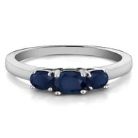 Gem Stone King 1. CT okrugli plavi safir Sterling srebrni prsten