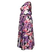 Tsseiatte Women Ljeto Dug Dress Cvijet Ispis V-izrez kratki rukav visoki struk Boho haljina za odmor