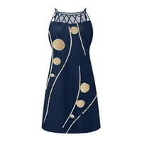 Cleance Summer haljine za žene bez rukava A-line mini boemsko odmorište sa okruglim izrezom za okrugle dekolte plave xxxl