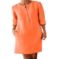 Luxplum dame Shift haljine posade vrat duljina koljena, haljina od pune boje obični odmor narančasta