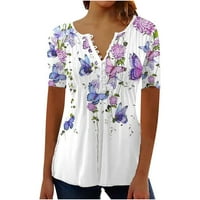Ženski vrhovi kratkih rukava s majicama V izrez Košulje Ispis cvjetni povremeni modni tunički bluza