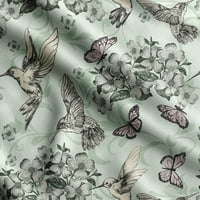 Soimoi Bird & Cvijeće Print Poly Taffeta Tkanina Dekor Šiveno tkanina od dvorišta WidedeCorativna tkanina