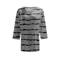 Hanas Vintage Striped Top za žene labave kože, mike V-izrez majice za majicu s kratkim dijelom, dimljiva
