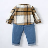 Kucnuzki 7t Little Boy zimski odjel hlače setovi s dugim rukavima Klasični plairani otisci vunene košulje