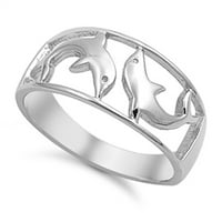 Filigranski dolfinski ocean morski životinjski prsten. Sterling Silver Band nakit ženske muške veličine