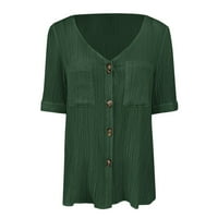 Easery ženski vrhovi i bluze pamučni gumb dolje majica casual bluze s dugim rukavima posteljina košulja