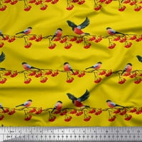 Soimoi Yellow Pamučna pamučna patch tkanina crvene bobice i bika za ptice za ptice od dvorišta široko
