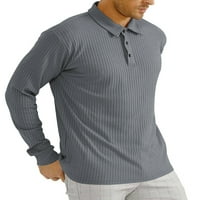Tenmi Men bluza dugih rukava Dugme dolje polo majica Regularne Fit Thirts Golf Pulover Tamno siva XL