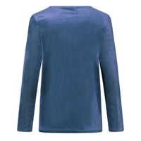 Ženski brodski vrat Modni grafički otisci Žene dugih rukava labava bluza T-majice Plava 2xL