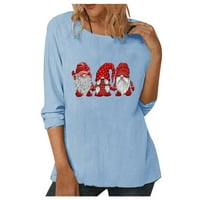 Crew s dugih rukava Čvrsti print Božićne bluze Košulje za žene Trendi ljetno svijetlo plava veličina