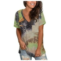 Ženska moda plus veličine gradijentna boja V-izrez kratki rukav majica za majicu za bluzu ženske nošenje majica s dugim rukavima