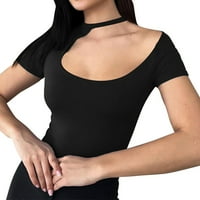Slatke žene na vrhu crne ženske majice dugih rukava Ženska modna casual izdubljena tanka kratka rukava