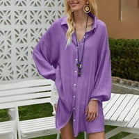 Ženske vrhove Ležerne prilike dugih rukava Čvrsta dame Ljetna tunika vrhova Henley Fashion Purple 3xl