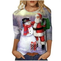 Božićne majice za žene Slatka modna tiskana labava majica rukava bluza okrugli vrat casual vrhovi ljubičasta