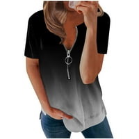 Strungten ženski modni casual gradijentni elementi kratki rukav zip up u obliku kratkih majica V-izrez
