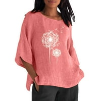 iopqo majice s dugim rukavima za žene Ljeto pamučno posteljina gornja moda plus veličine majica okrugli
