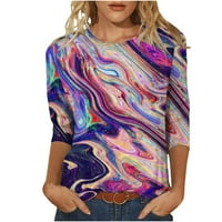 MLQIDK Ženski gradijentni print rukav okrugli vrat Loose Tops T majica Bluza plus veličina, ljubičasta