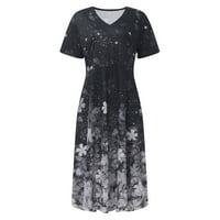 Haljine za žene plus veličine haljine casual moda cvjetni print kratki rukav V-izrez Swing Grey 1x