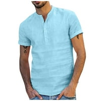 Radne majice za muškarce muške vrećastom pamuk i posteljine čvrsti kratki rukav V-izrez T-izrez za bluze