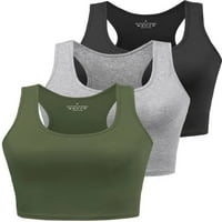 Porvike Crop vrhovi za žene Rezervoar za vježbanje Racepked Obrezane joge košulje Crno Sivo Olive XL